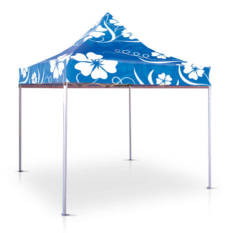 Picture of gazebo with blue branded roof cover