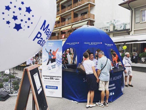 Event pop-up kiosk for Crans Montana Aminona